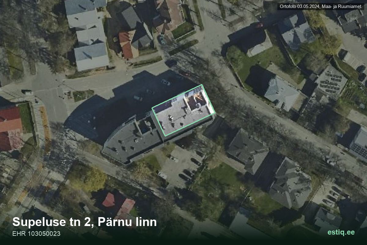 Supeluse tänav 2, Pärnu – hoone aerofoto, kontuur ehitisregistri (EHR) andmetest