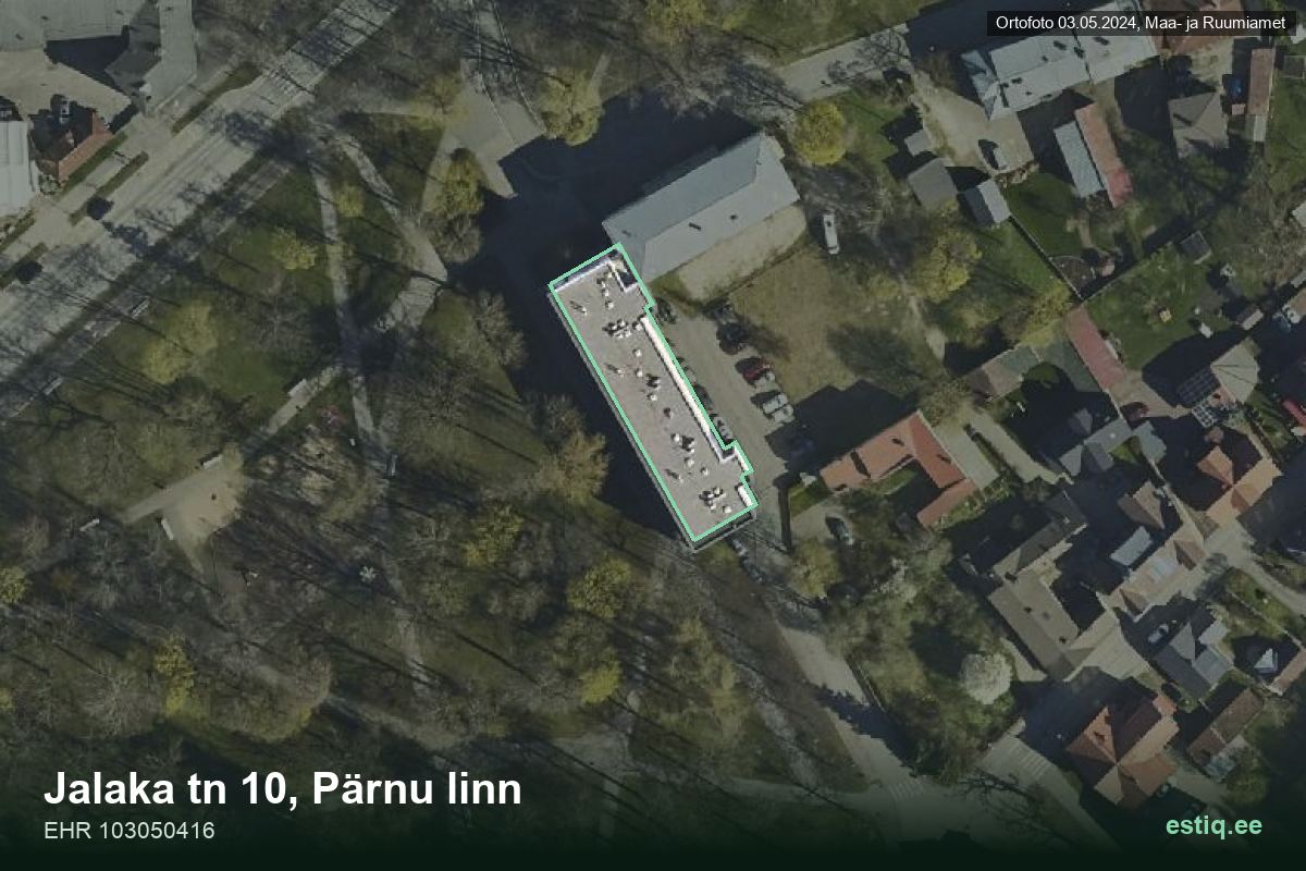 Jalaka tänav 10, Pärnu – hoone aerofoto, kontuur ehitisregistri (EHR) andmetest
