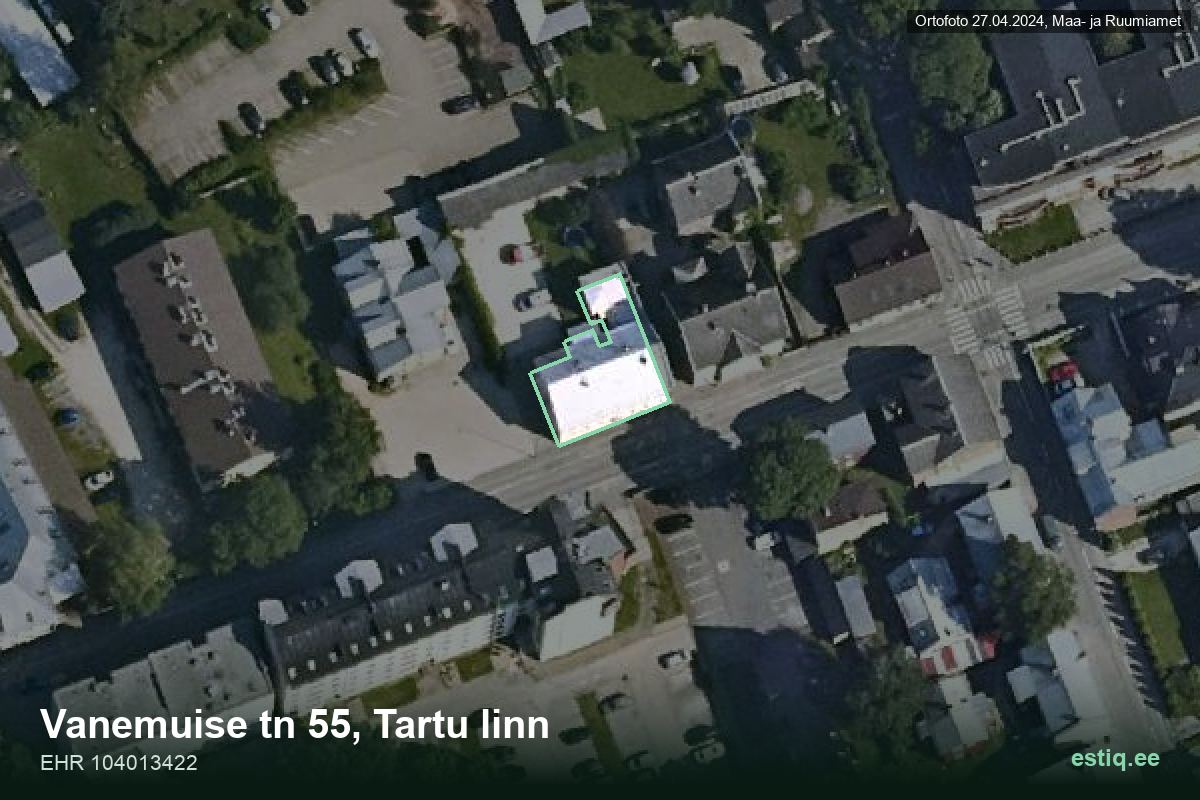 Vanemuise tänav 55, Tartu – aerial photo of the building, outline from the Building Register (EHR)