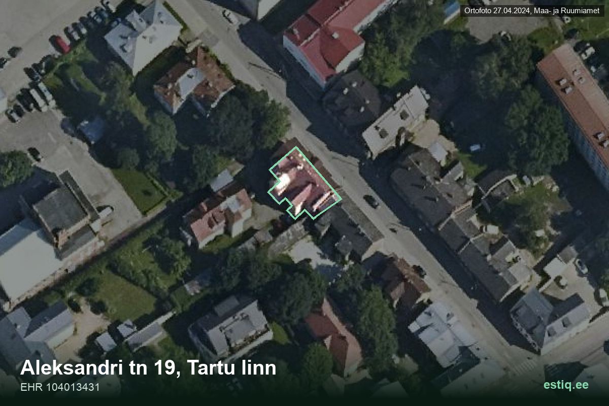 Aleksandri tänav 19, Tartu – aerial photo of the building, outline from the Building Register (EHR)