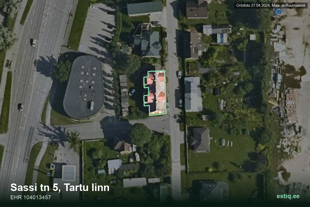Sassi tänav 5, Tartu – hoone aerofoto, kontuur ehitisregistri (EHR) andmetest