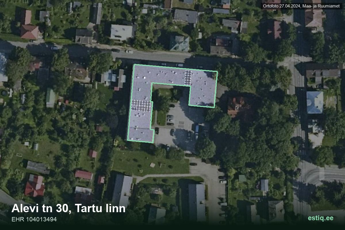 Alevi tänav 30, Tartu – hoone aerofoto, kontuur ehitisregistri (EHR) andmetest