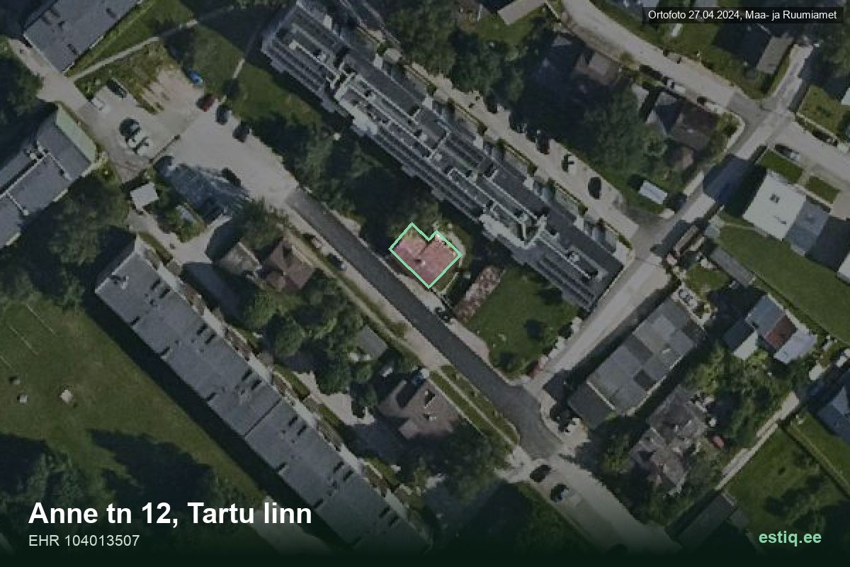 Anne tänav 12, Tartu – hoone aerofoto, kontuur ehitisregistri (EHR) andmetest