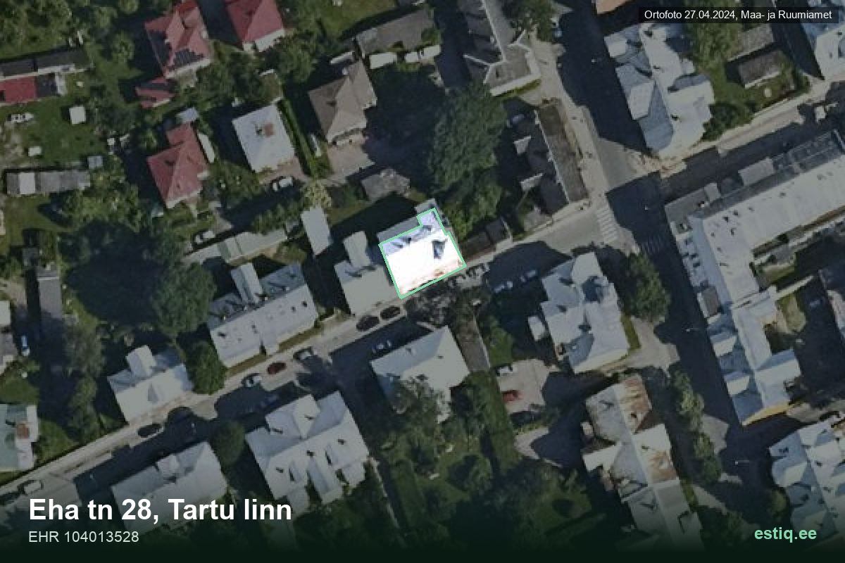 Eha tänav 28, Tartu – hoone aerofoto, kontuur ehitisregistri (EHR) andmetest