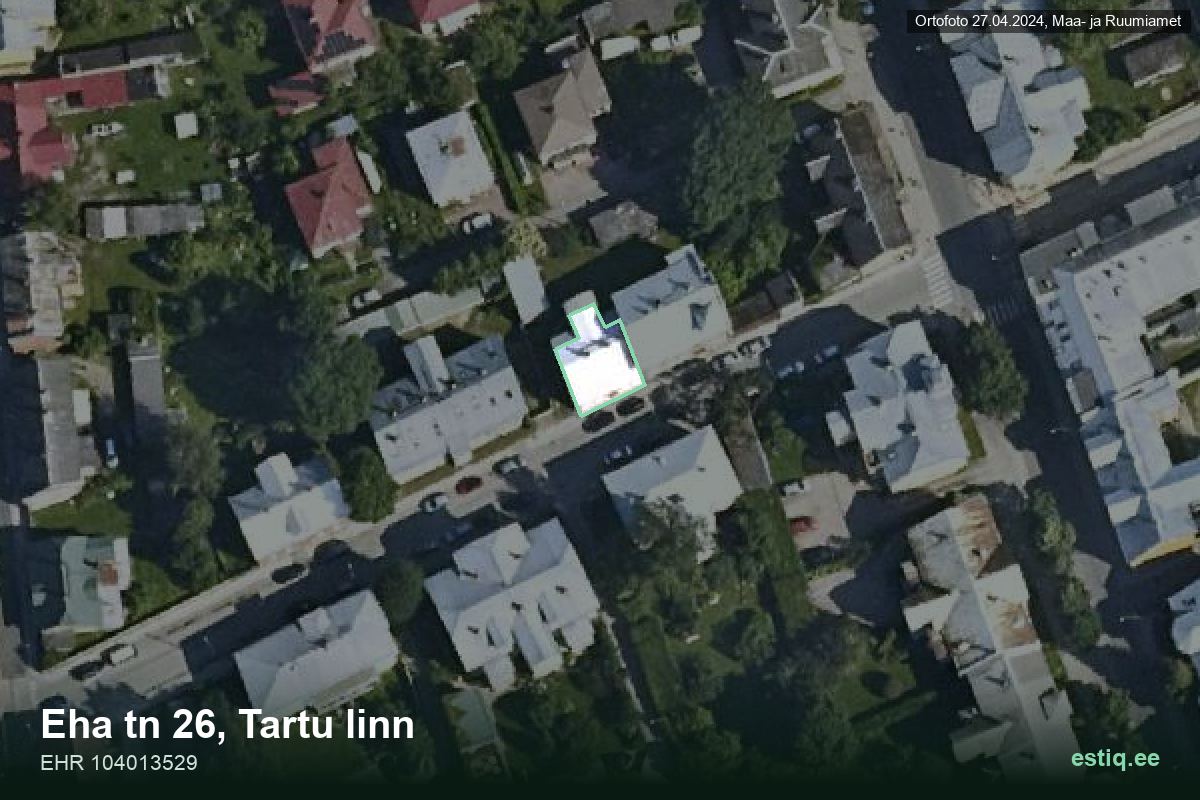 Eha tänav 26, Tartu – hoone aerofoto, kontuur ehitisregistri (EHR) andmetest