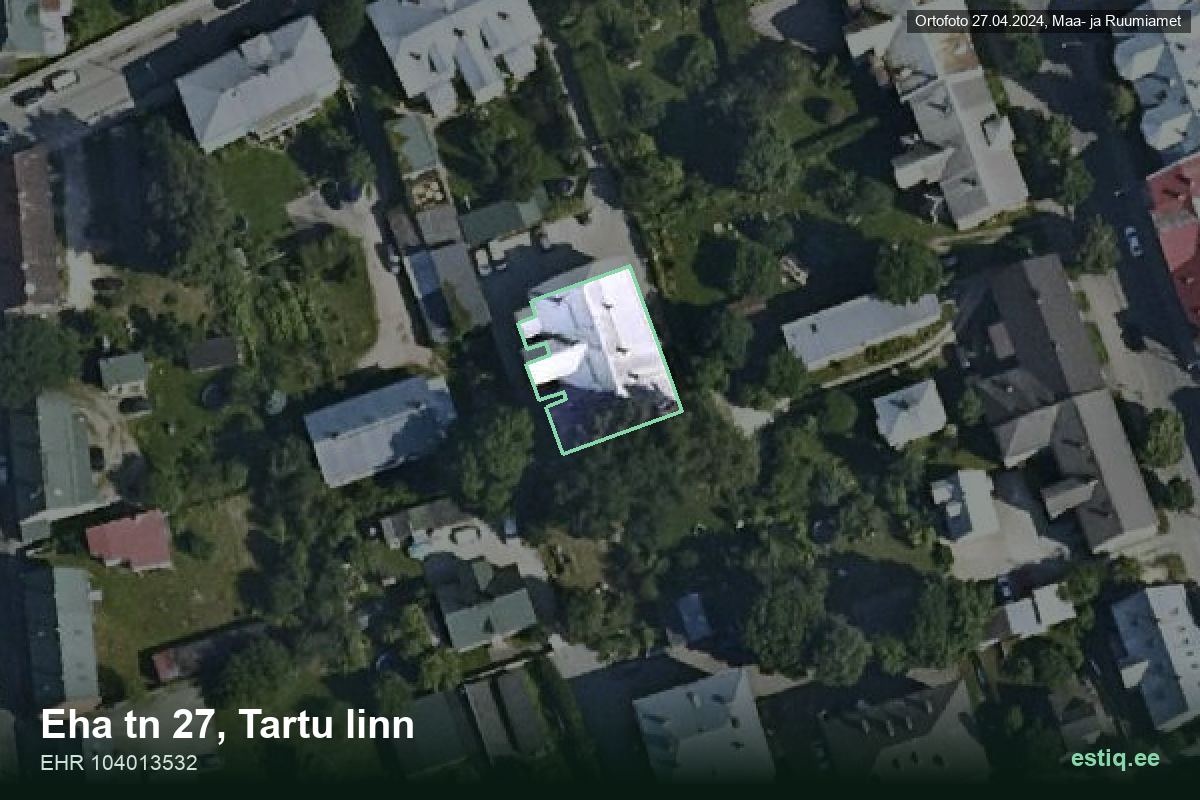Eha tänav 27, Tartu – hoone aerofoto, kontuur ehitisregistri (EHR) andmetest