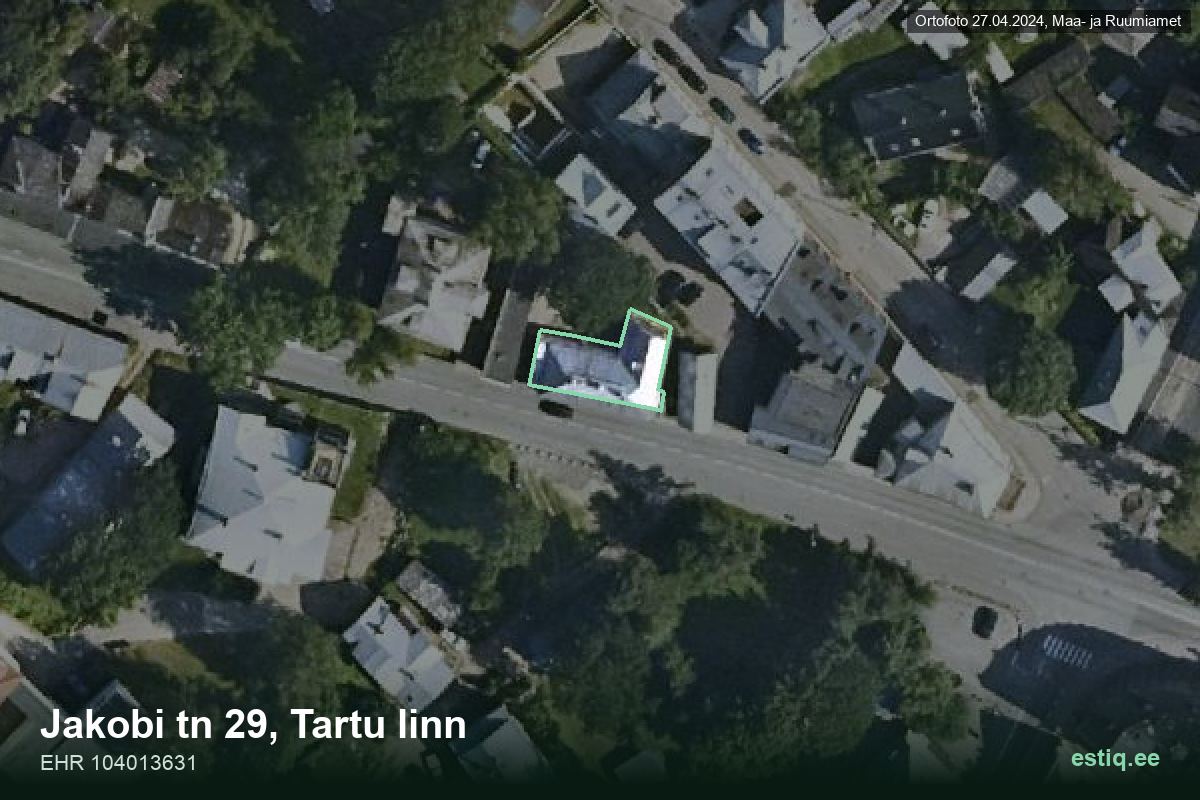 Jakobi tänav 29, Tartu – hoone aerofoto, kontuur ehitisregistri (EHR) andmetest