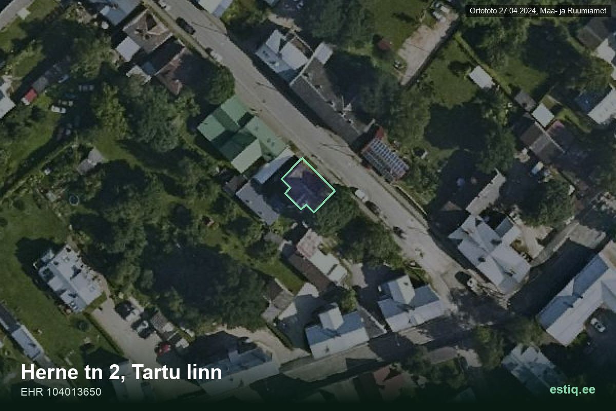 Herne tänav 2, Tartu – hoone aerofoto, kontuur ehitisregistri (EHR) andmetest