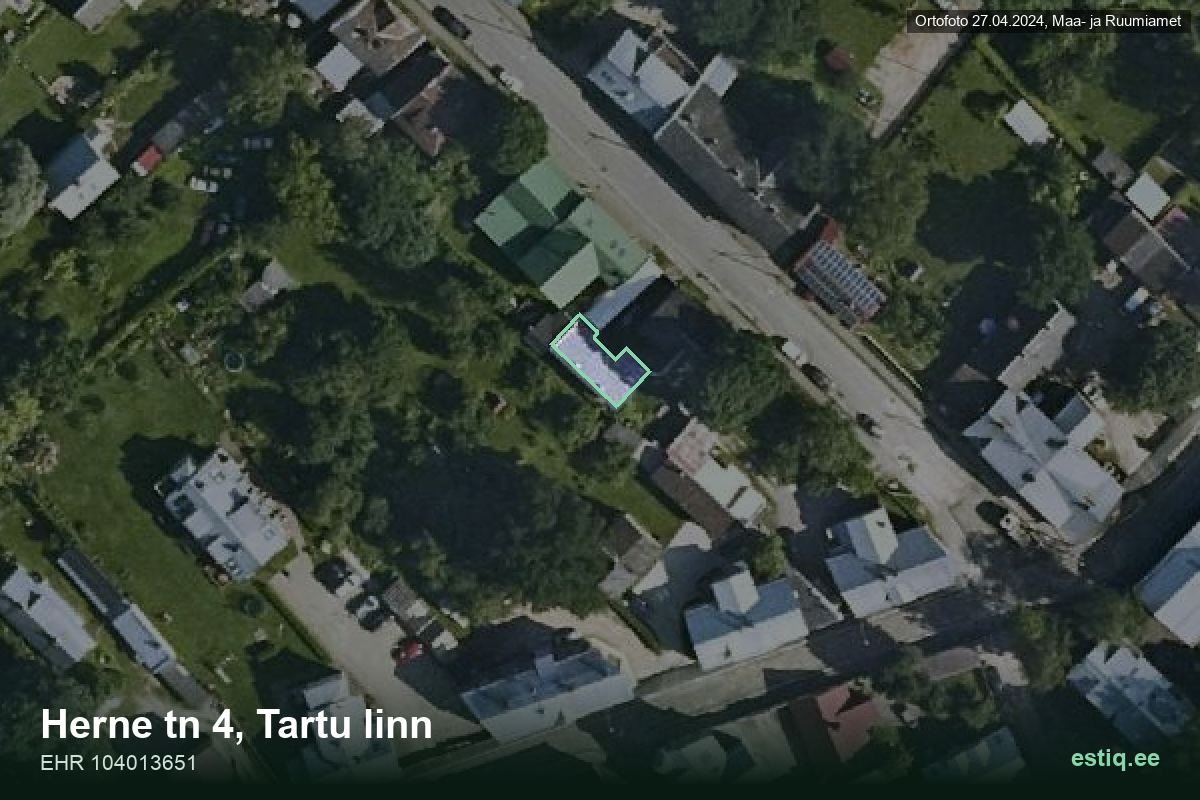 Herne tänav 4, Tartu – hoone aerofoto, kontuur ehitisregistri (EHR) andmetest