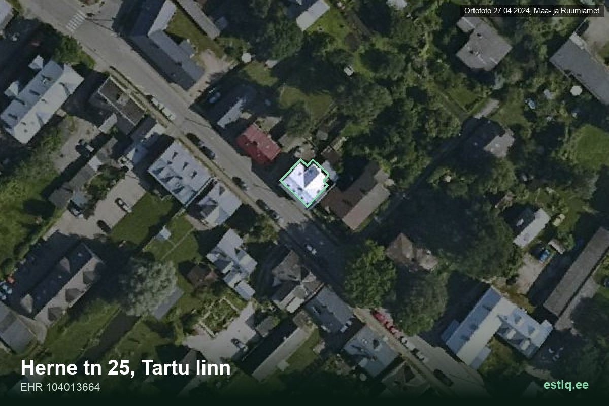 Herne tänav 25, Tartu – hoone aerofoto, kontuur ehitisregistri (EHR) andmetest