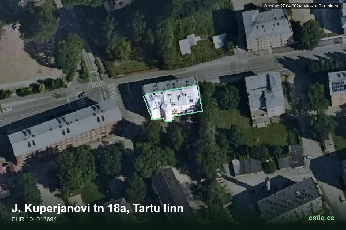 Kuperjanovi tänav 18a, Tartu – hoone aerofoto, kontuur ehitisregistri (EHR) andmetest
