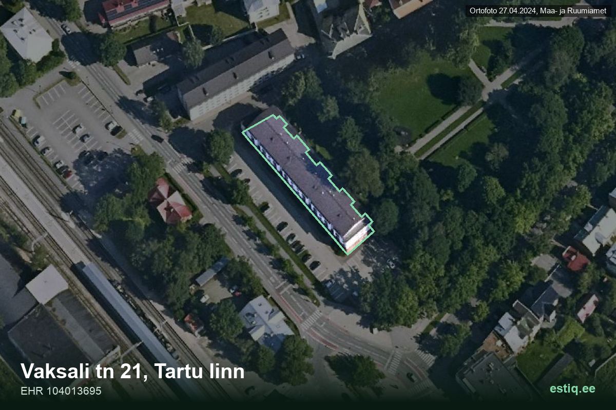 Vaksali tänav 21, Tartu – hoone aerofoto, kontuur ehitisregistri (EHR) andmetest