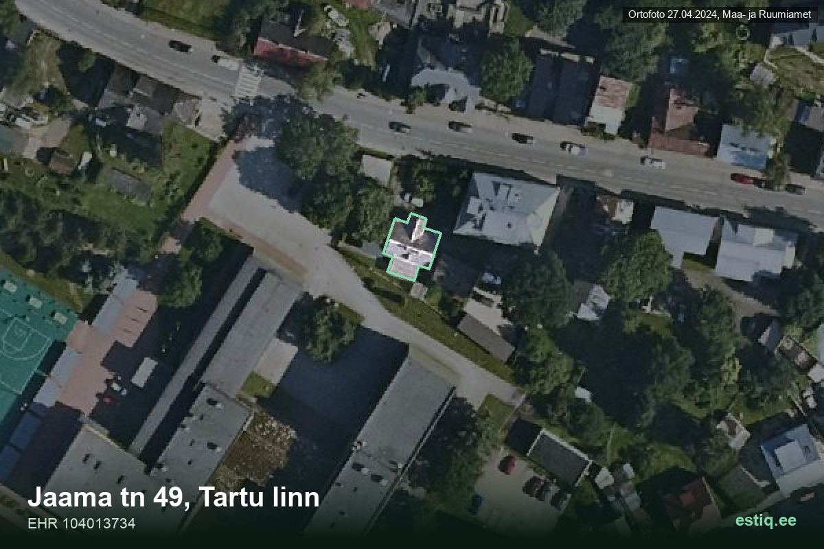 Jaama tänav 49, Tartu – hoone aerofoto, kontuur ehitisregistri (EHR) andmetest