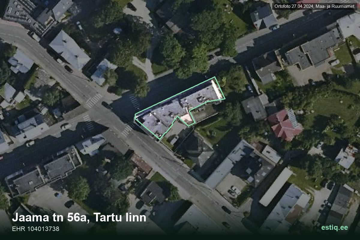 Jaama tänav 56a, Tartu – hoone aerofoto, kontuur ehitisregistri (EHR) andmetest
