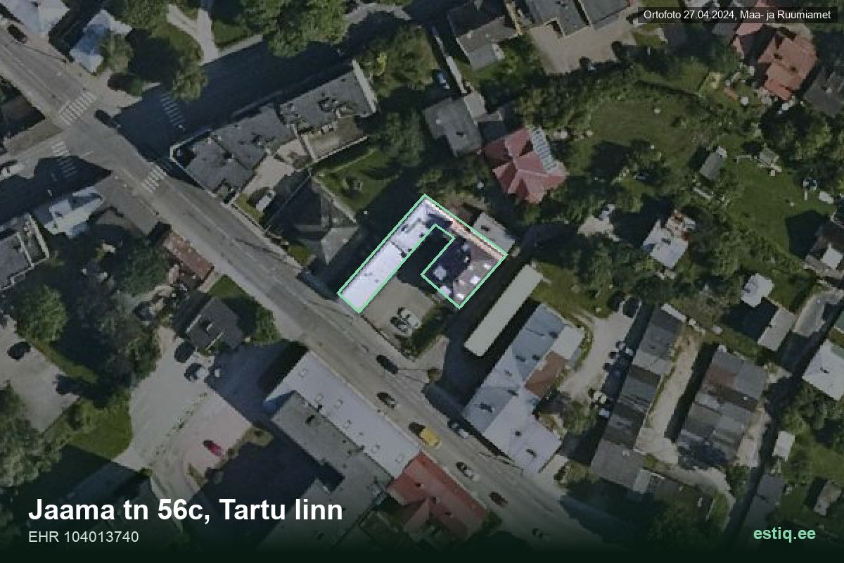 Jaama tänav 56c, Tartu – hoone aerofoto, kontuur ehitisregistri (EHR) andmetest