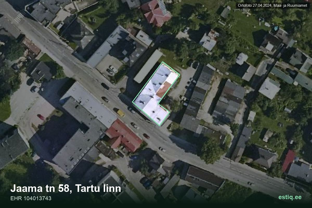 Jaama tänav 58, Tartu – hoone aerofoto, kontuur ehitisregistri (EHR) andmetest