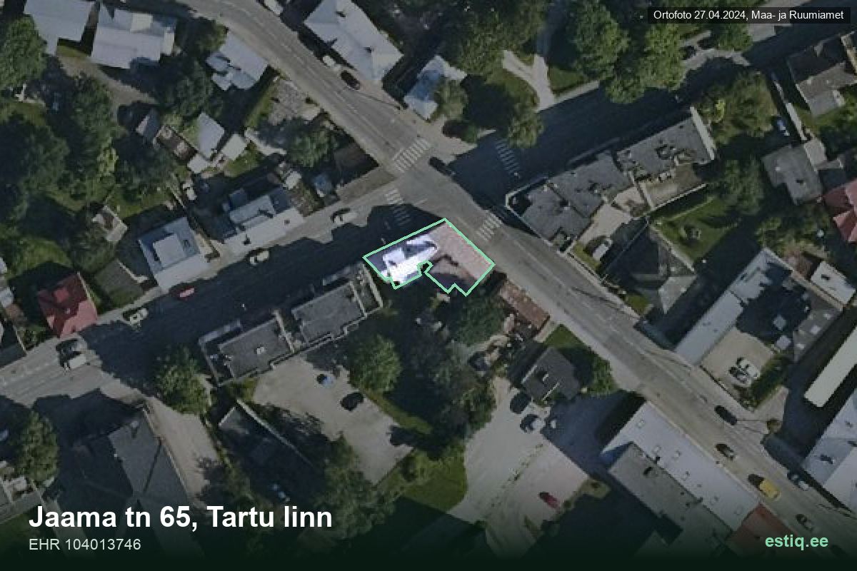 Jaama tänav 65, Tartu – hoone aerofoto, kontuur ehitisregistri (EHR) andmetest