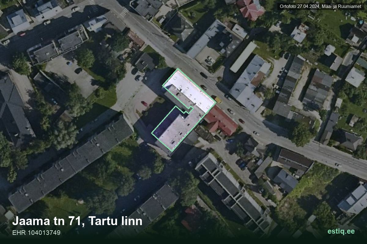 Jaama tänav 71, Tartu – hoone aerofoto, kontuur ehitisregistri (EHR) andmetest