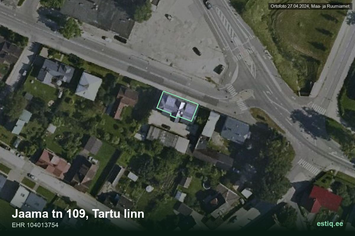 Jaama tänav 109, Tartu – hoone aerofoto, kontuur ehitisregistri (EHR) andmetest