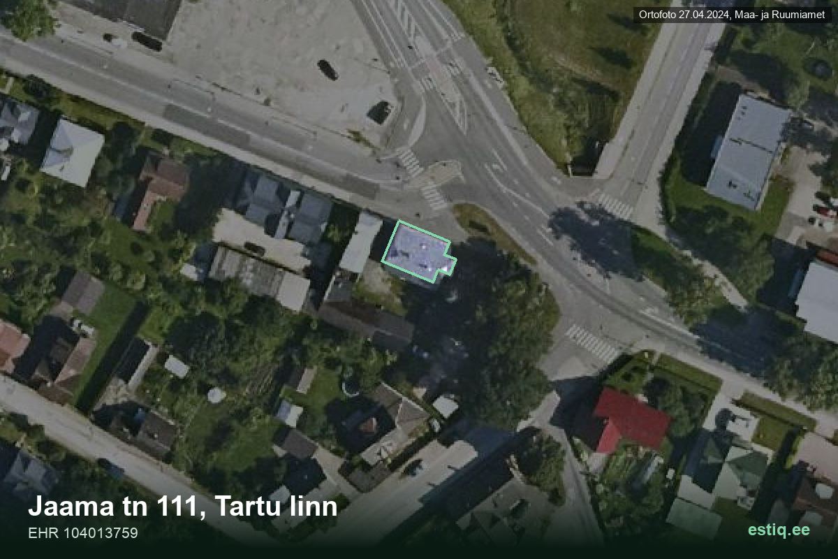 Jaama tänav 111, Tartu – ilmakuva rakennuksesta, ääriviiva rakennusrekisteristä (EHR)