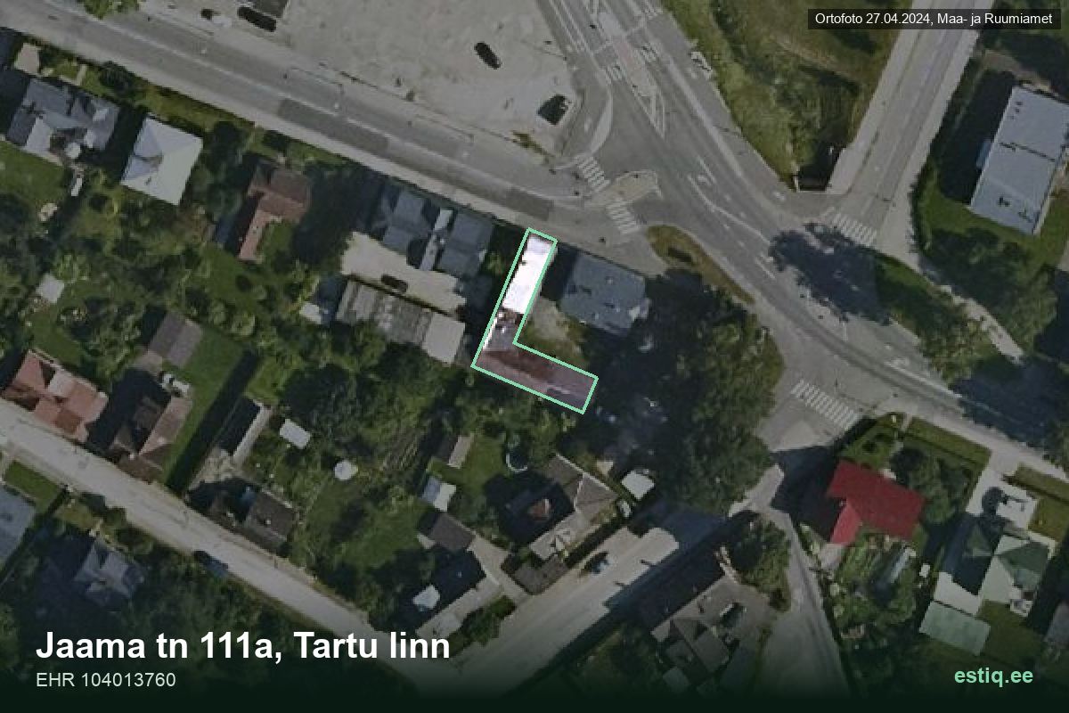 Jaama tänav 111a, Tartu – ilmakuva rakennuksesta, ääriviiva rakennusrekisteristä (EHR)