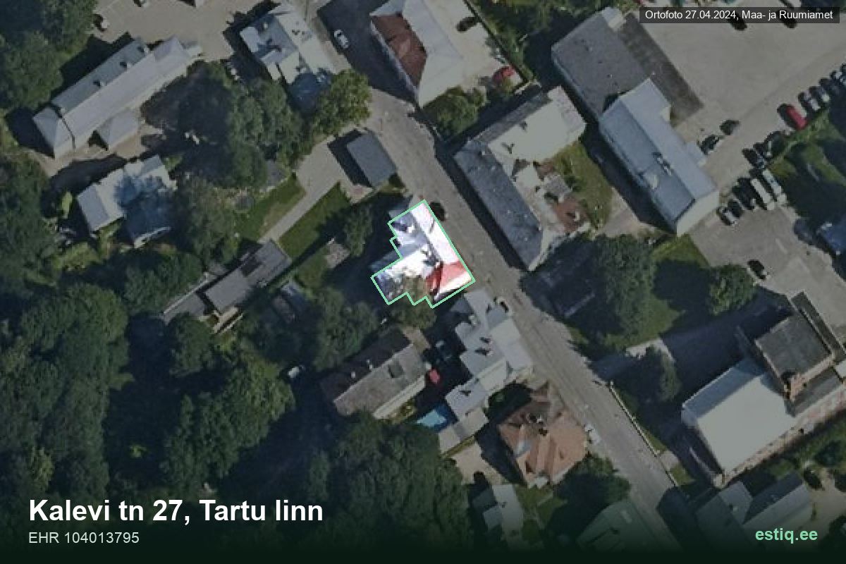 Kalevi tänav 27, Tartu – hoone aerofoto, kontuur ehitisregistri (EHR) andmetest