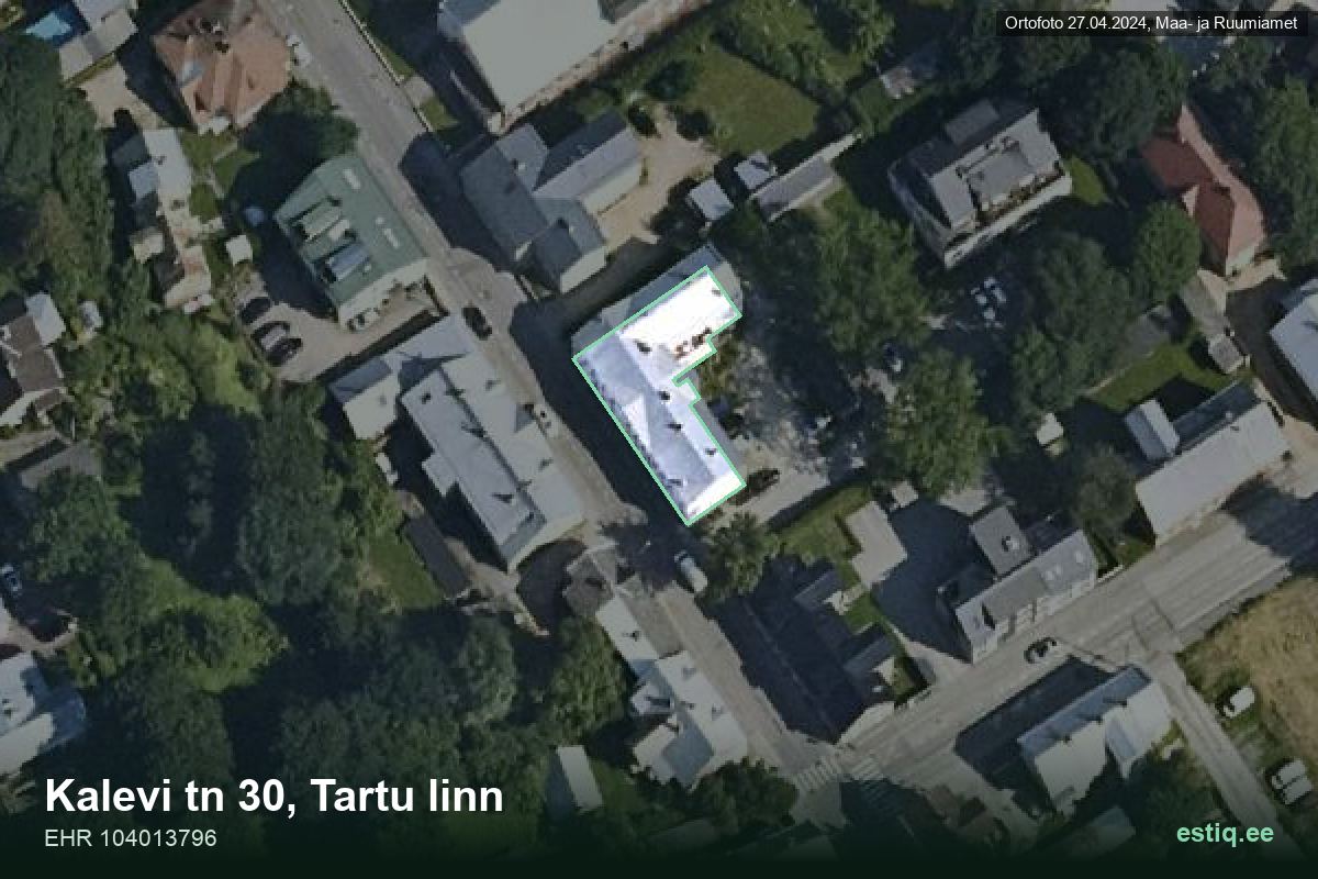 Kalevi tänav 30, Tartu – hoone aerofoto, kontuur ehitisregistri (EHR) andmetest