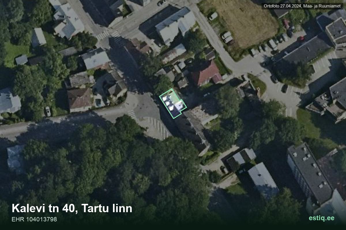 Kalevi tänav 40, Tartu – hoone aerofoto, kontuur ehitisregistri (EHR) andmetest
