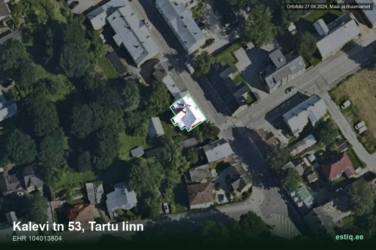 Kalevi tänav 53, Tartu – hoone aerofoto, kontuur ehitisregistri (EHR) andmetest