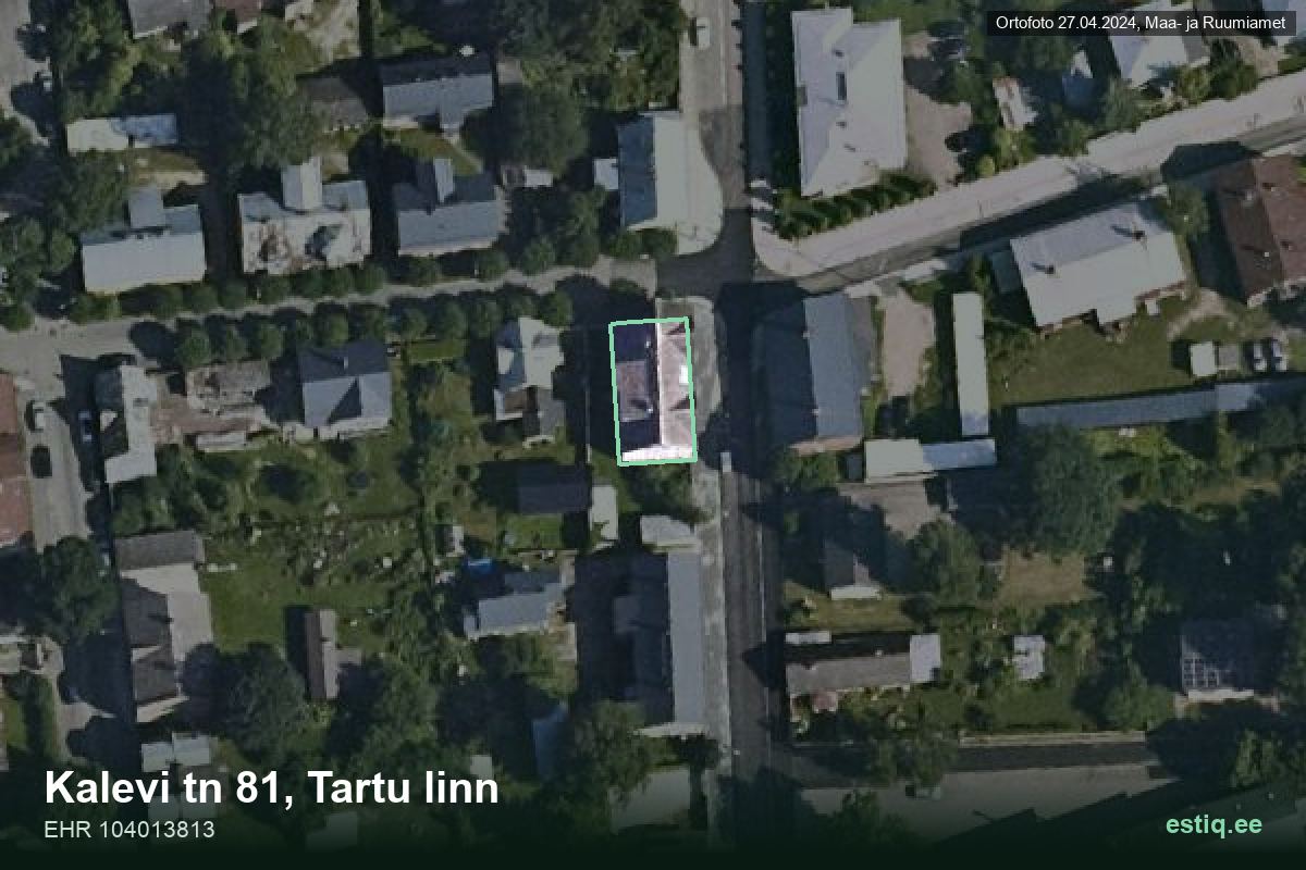 Kalevi tänav 81, Tartu – hoone aerofoto, kontuur ehitisregistri (EHR) andmetest
