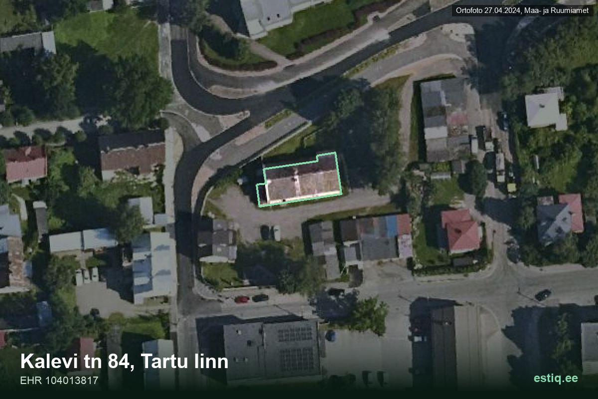 Kalevi tänav 84, Tartu – hoone aerofoto, kontuur ehitisregistri (EHR) andmetest