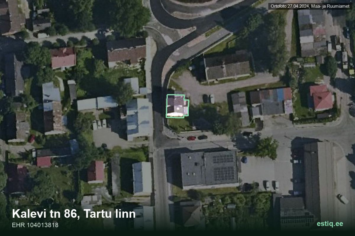 Kalevi tänav 86, Tartu – hoone aerofoto, kontuur ehitisregistri (EHR) andmetest