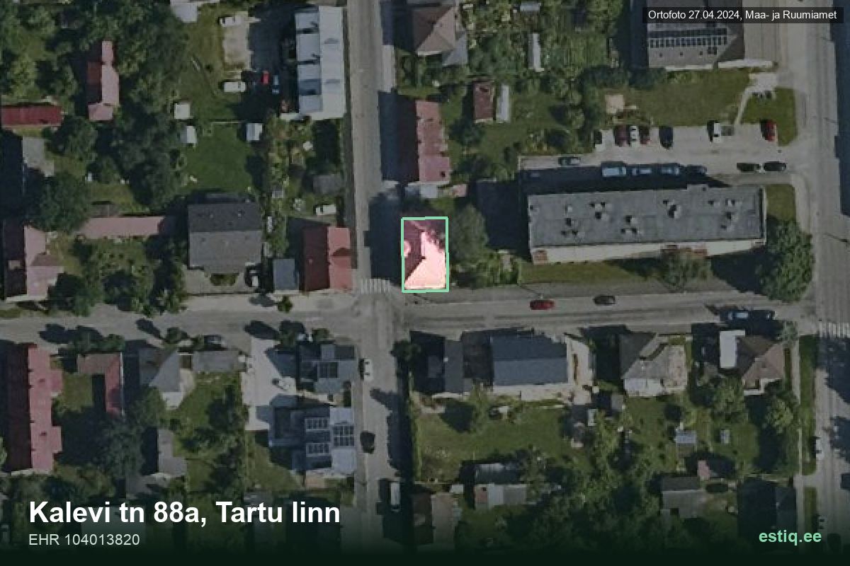 Kalevi tänav 88a, Tartu – hoone aerofoto, kontuur ehitisregistri (EHR) andmetest