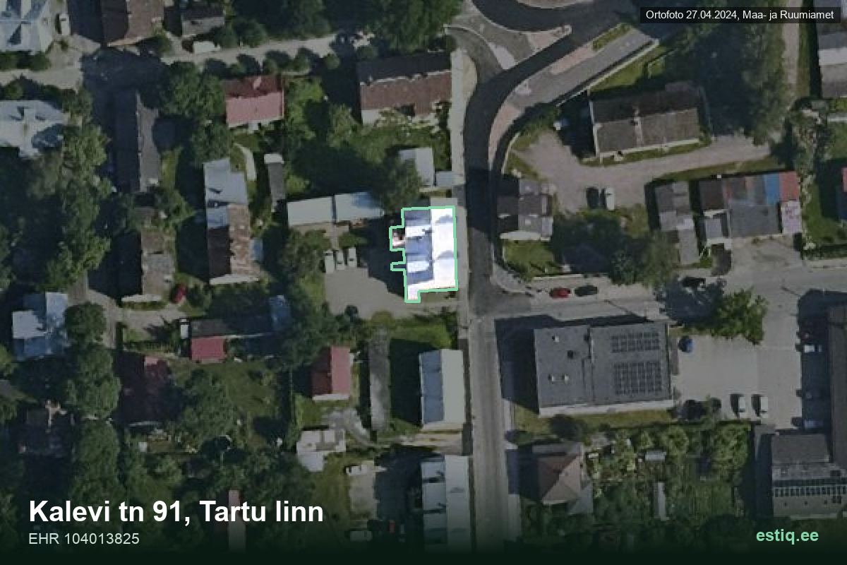 Kalevi tänav 91, Tartu – hoone aerofoto, kontuur ehitisregistri (EHR) andmetest
