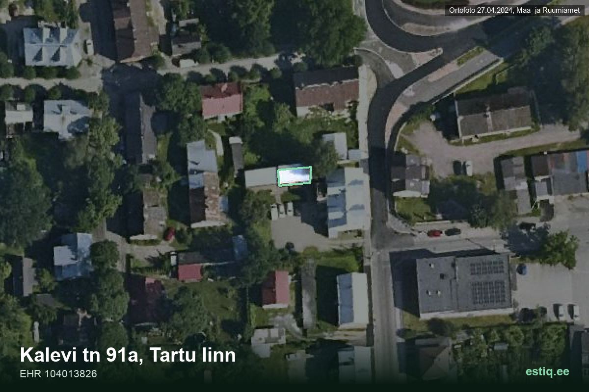 Kalevi tänav 91a, Tartu – ilmakuva rakennuksesta, ääriviiva rakennusrekisteristä (EHR)