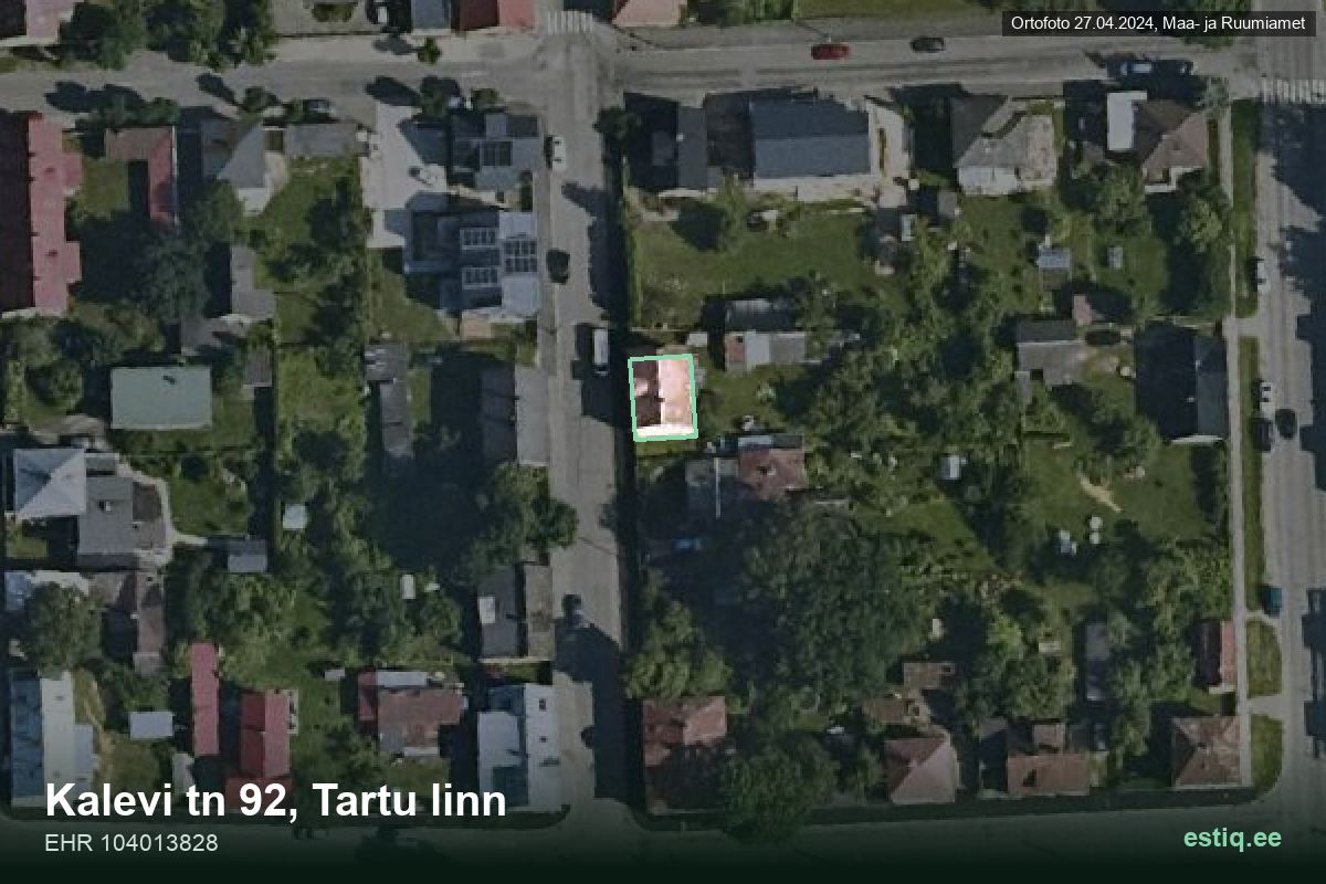 Kalevi tänav 92, Tartu – hoone aerofoto, kontuur ehitisregistri (EHR) andmetest