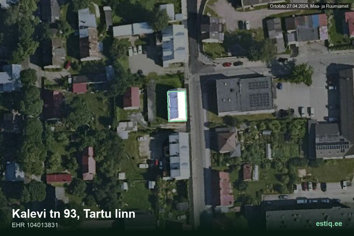 Kalevi tänav 93, Tartu – hoone aerofoto, kontuur ehitisregistri (EHR) andmetest