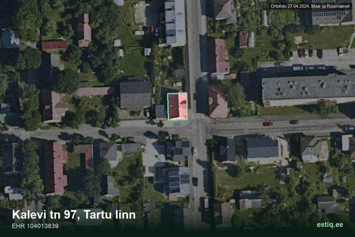 Kalevi tänav 97, Tartu – hoone aerofoto, kontuur ehitisregistri (EHR) andmetest