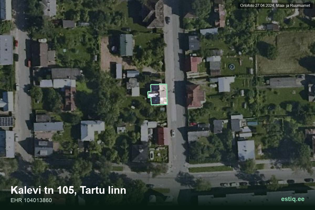 Kalevi tänav 105, Tartu – hoone aerofoto, kontuur ehitisregistri (EHR) andmetest