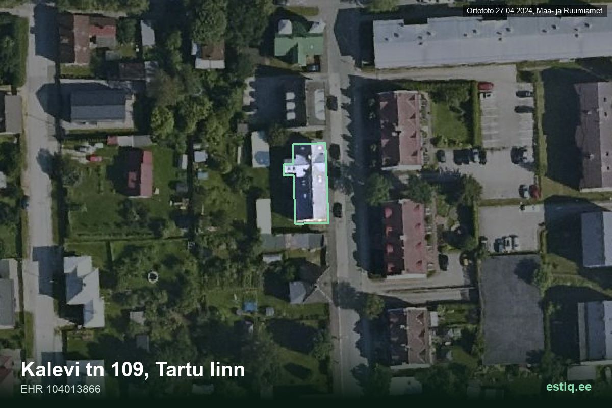 Kalevi tänav 109, Tartu – hoone aerofoto, kontuur ehitisregistri (EHR) andmetest