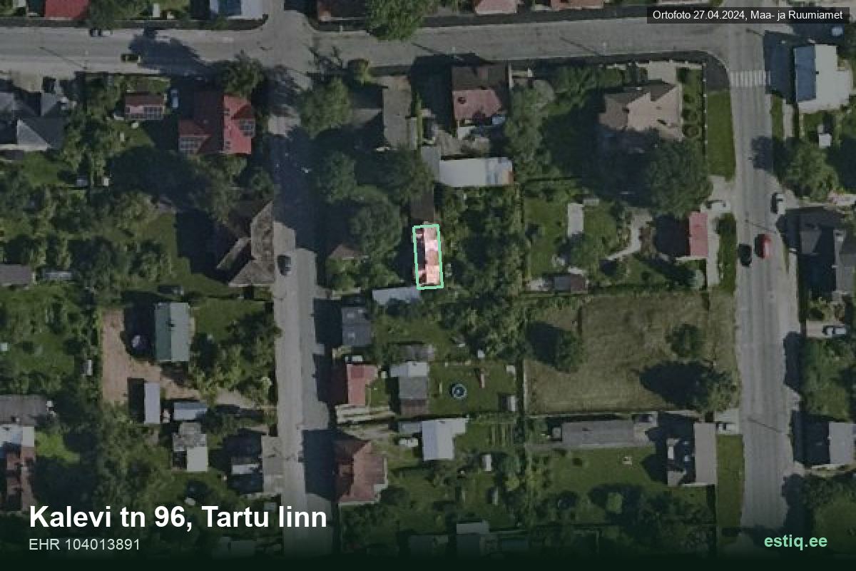 Kalevi tänav 96, Tartu – hoone aerofoto, kontuur ehitisregistri (EHR) andmetest