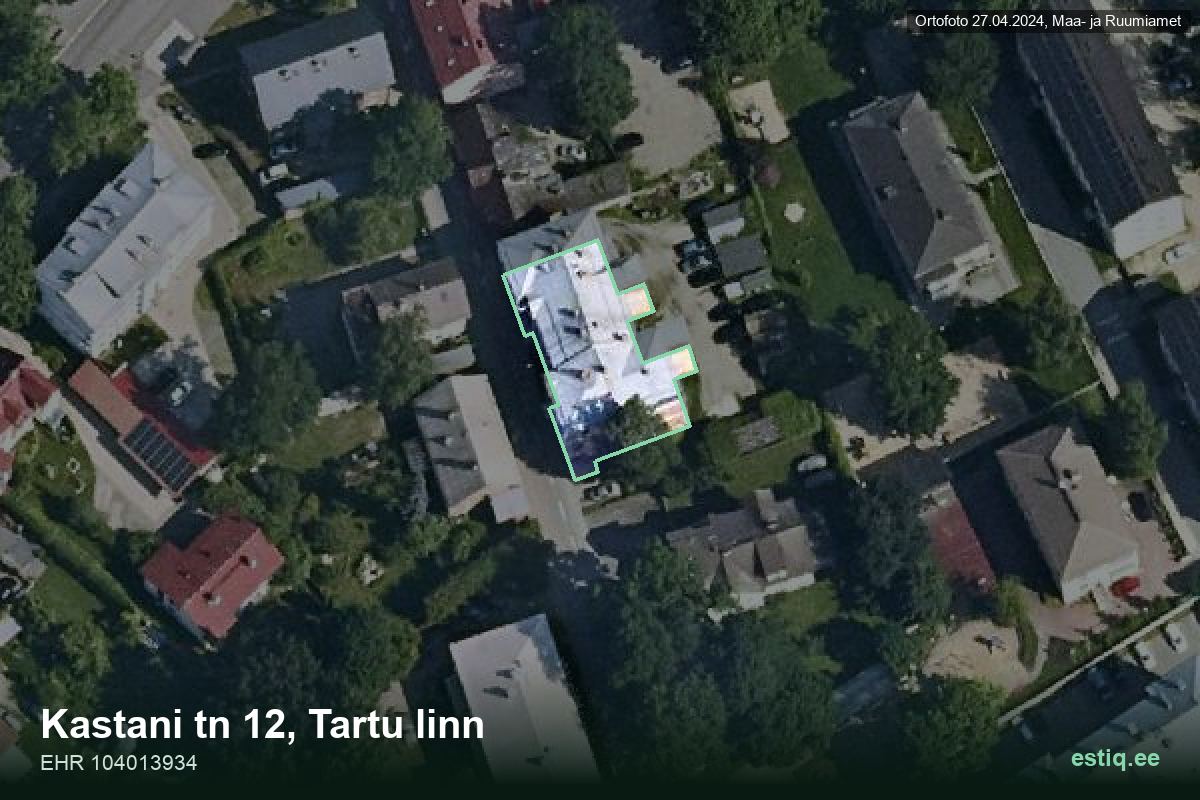 Kastani tänav 12, Tartu – hoone aerofoto, kontuur ehitisregistri (EHR) andmetest