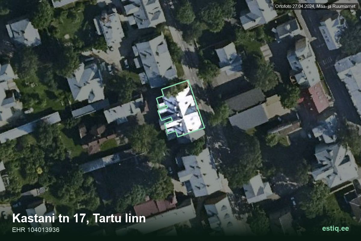 Kastani tänav 17, Tartu – hoone aerofoto, kontuur ehitisregistri (EHR) andmetest