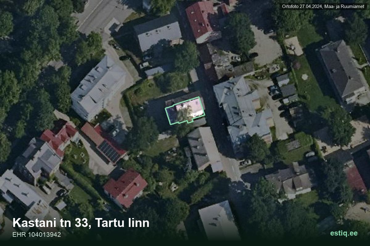 Kastani tänav 33, Tartu – hoone aerofoto, kontuur ehitisregistri (EHR) andmetest