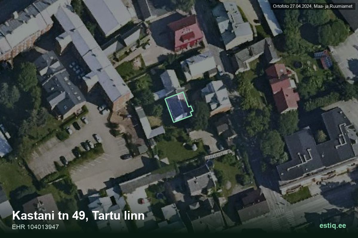Kastani tänav 49, Tartu – hoone aerofoto, kontuur ehitisregistri (EHR) andmetest