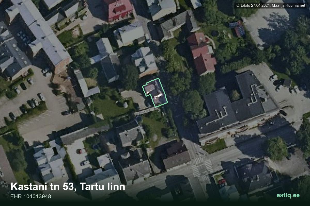 Kastani tänav 53, Tartu – hoone aerofoto, kontuur ehitisregistri (EHR) andmetest
