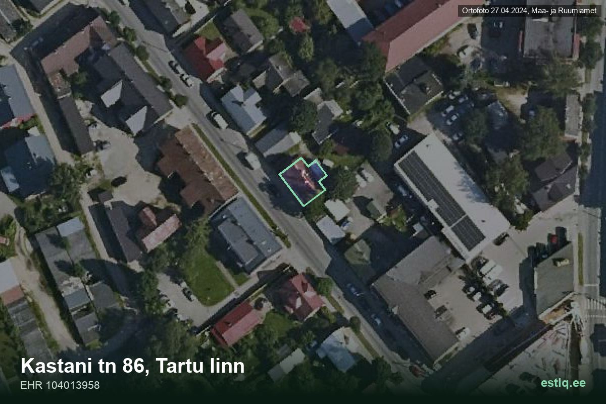 Kastani tänav 86, Tartu – hoone aerofoto, kontuur ehitisregistri (EHR) andmetest