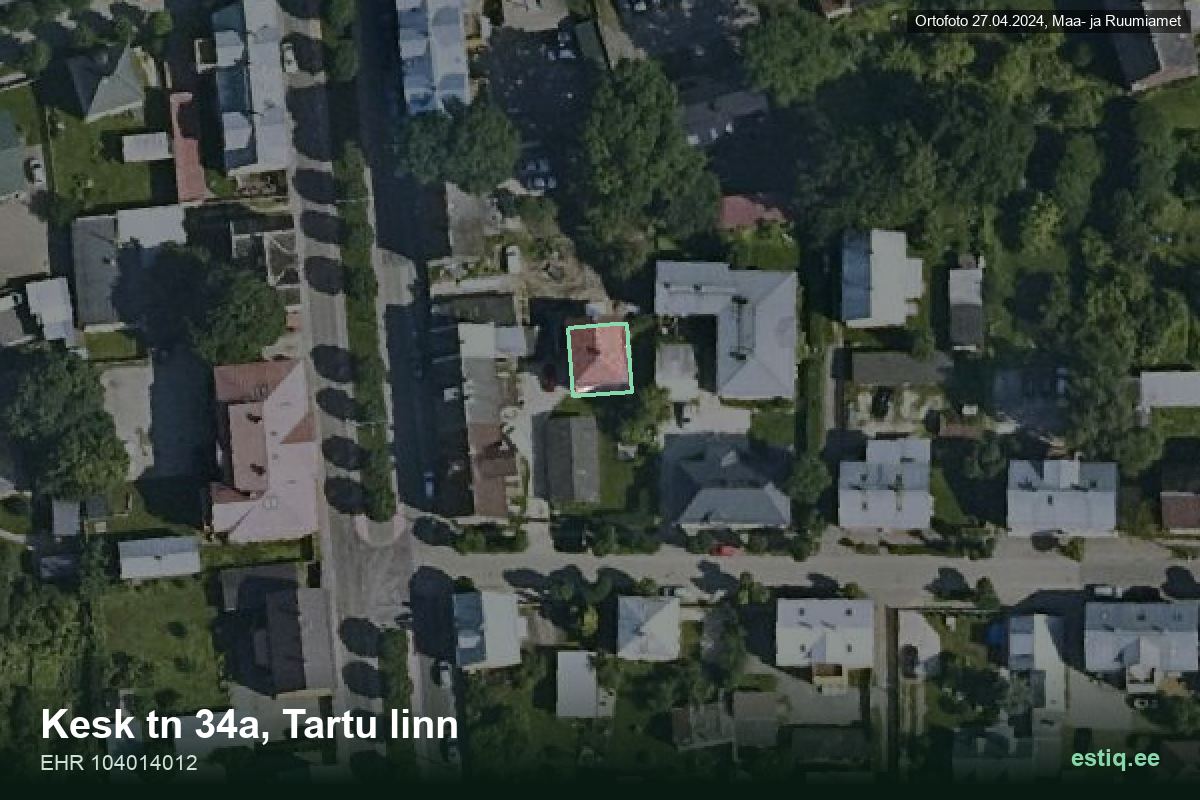 Kesk tänav 34a, Tartu – hoone aerofoto, kontuur ehitisregistri (EHR) andmetest