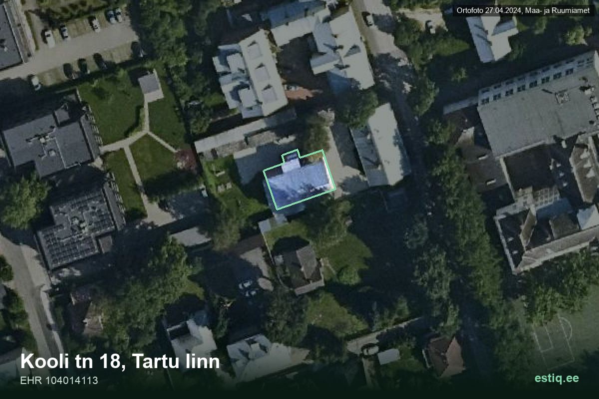 Kooli tänav 18, Tartu – hoone aerofoto, kontuur ehitisregistri (EHR) andmetest