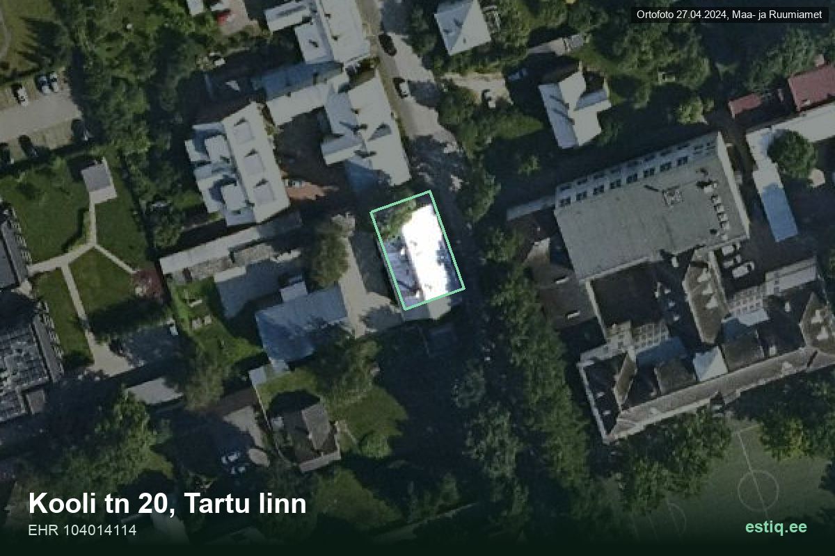 Kooli tänav 20, Tartu – hoone aerofoto, kontuur ehitisregistri (EHR) andmetest
